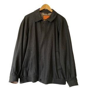 Bullock & Jones Gray Wool Silk Cashmere Herringbone Tweed and Leather Jacket